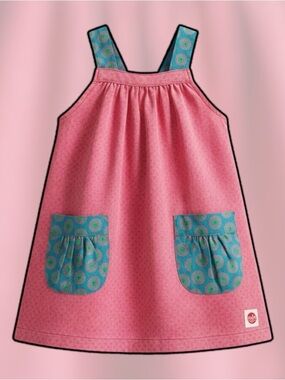 Sojos kids fushiaKids Casual Pink A-Line Pinafore Dress with Teal Pocket Accents